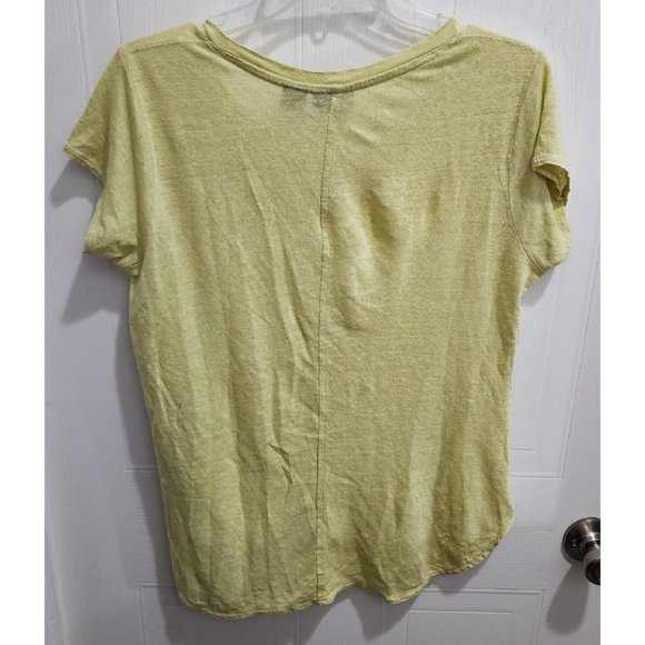 Tahari Women's Short Sleeve V Neck Pullover Top Asymmetrical Green Linen Sz M - Picture 7 of 9